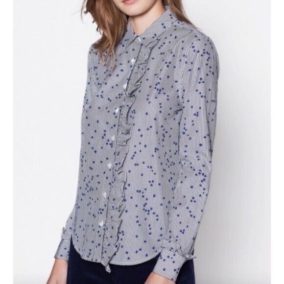 EQUIPMENT Jesper Star Striped Poplin Blouse Top Button Down Shirt X-Small - Picture 13 of 16